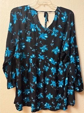 Lane Bryant Black Tunic with Teal-Blue Floral Print